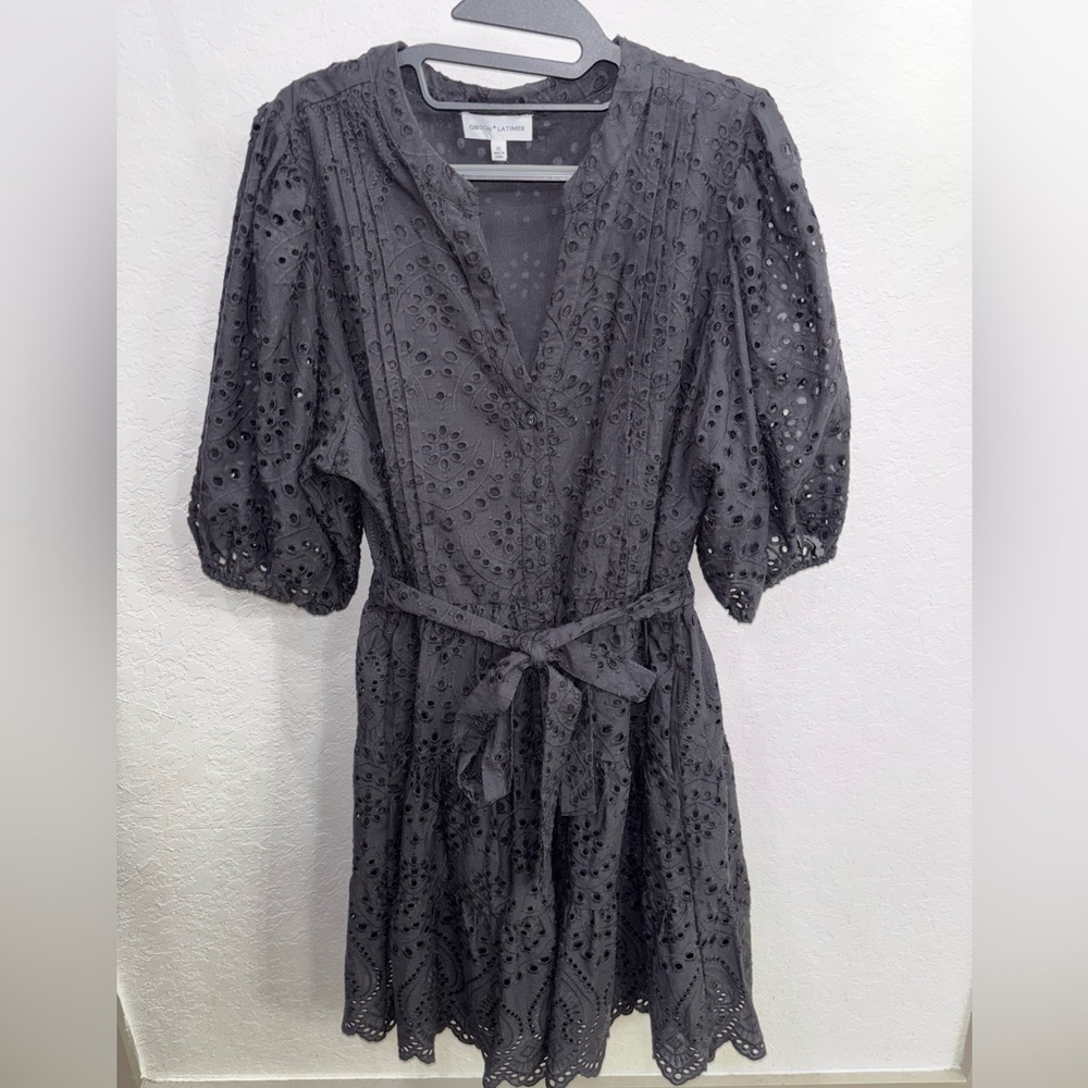 Gibson Latimer Charcoal Eyelet Midi Dress